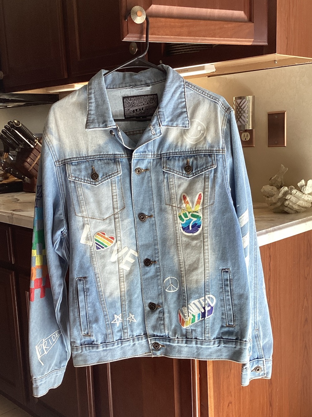Brooklyn Cloth Light Blue Denim Jacket with Rainbow Accents